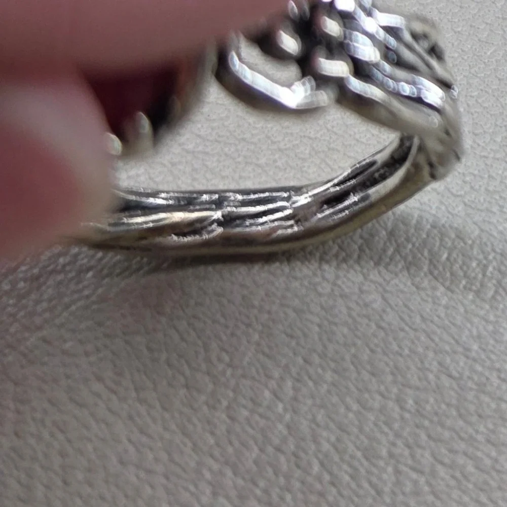 Boho Silver Tone Amber Cabochon Flower Branch Textured Statement Ring Size 10.25